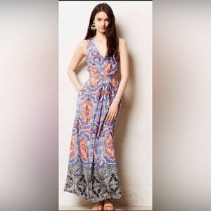 Maeve Medallion Cut Out Silk Maxi Dress Size 6 Blue Orange Paisley Anthropologie